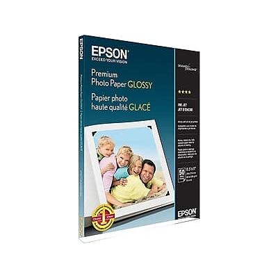 Epson - Premium Glossy Photo Paper, 8.5" x 11", 50 Sheets/Pack - Bright White Epson - Premium Glossy Photo Paper, 8.5" x 11", 50 Sheets/Pack - Bright White