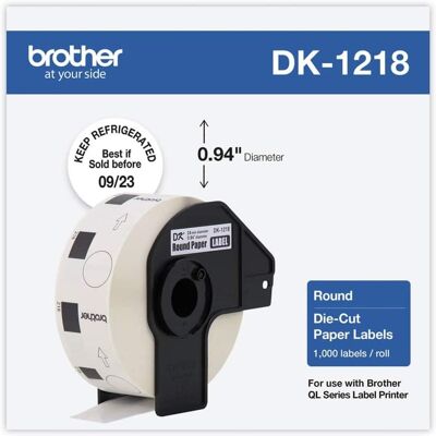 Brother - DK1218 0.94 in. dia Die-Cut Round Paper Labels - (1-Roll) - White Brother - DK1218 0.94 in. dia Die-Cut Round Paper Labels - (1-Roll) - White