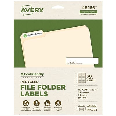 Avery - EcoFriendly Laser/Inkjet File Folder Labels, 2/3" x 3-7/16", 750 Labels/Box - White Avery - EcoFriendly Laser/Inkjet File Folder Labels, 2/3" x 3-7/16", 750 Labels/Box - White
