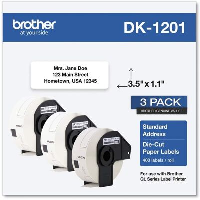 Brother - DK12013PK 1.1 in. x 3.5 in. Die-Cut Address Labels - (3/Pack) - White Brother - DK12013PK 1.1 in. x 3.5 in. Die-Cut Address Labels - (3/Pack) - White