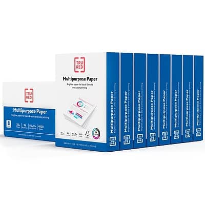 TRU RED - 8.5" x 11" Multipurpose Paper, 20 lbs., 96 Brightness, 500 Sheets/Ream, 8 Reams/Carton - White TRU RED - 8.5" x 11" Multipurpose Paper, 20 lbs., 96 Brightness, 500 Sheets/Ream, 8 Reams/Carton - White