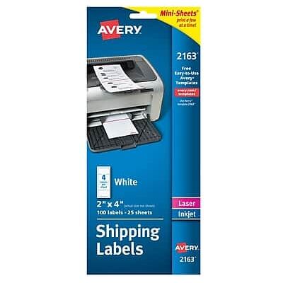 Avery - Mini-Sheets Laser/Inkjet Shipping Labels, 2" x 4", 100 Labels/Pack - White Avery - Mini-Sheets Laser/Inkjet Shipping Labels, 2" x 4", 100 Labels/Pack - White