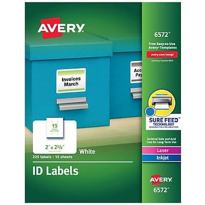 Avery - Sure Feed Laser/Inkjet ID Labels, 2" x 2-5/8", 225 Labels/Pack - White Avery - Sure Feed Laser/Inkjet ID Labels, 2" x 2-5/8", 225 Labels/Pack - White