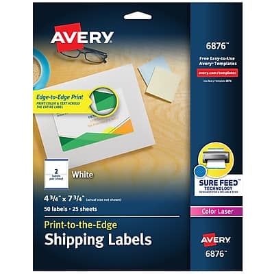 Avery - Print-to-the-Edge Color Laser Shipping Labels, 4-3/4" x 7-3/4", 50 Labels/Pack - White Avery - Print-to-the-Edge Color Laser Shipping Labels, 4-3/4" x 7-3/4", 50 Labels/Pack - White