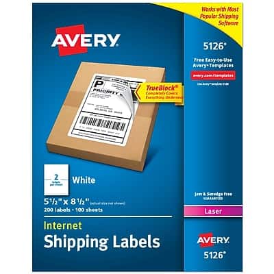 Avery - TrueBlock Laser Shipping Labels, 5.5" x 8.5", 200 Labels/Box - Matte White Avery - TrueBlock Laser Shipping Labels, 5.5" x 8.5", 200 Labels/Box - Matte White