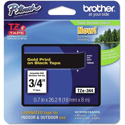 Brother - P-Touch TZE344 0.7 in. x 26.2 ft. TZe Standard Adhesive Laminated Labeling Tape - Gold on - Black Brother - P-Touch TZE344 0.7 in. x 26.2 ft. TZe Standard Adhesive Laminated Labeling Tape - Gold on - Black