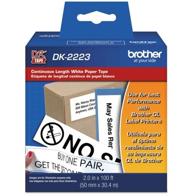 Brother - DK2223 2 in. x 100 ft. Continuous Paper Label Tape - Black/ - White Brother - DK2223 2 in. x 100 ft. Continuous Paper Label Tape - Black/ - White