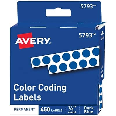 Avery - Color-Coding Labels in Dispenser, 1/4" Dia, 450 Stickers/Pack - Blue Avery - Color-Coding Labels in Dispenser, 1/4" Dia, 450 Stickers/Pack - Blue
