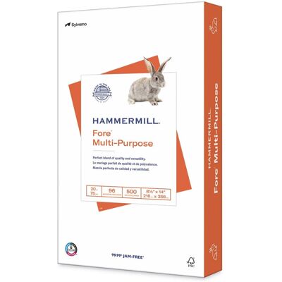 Hammermill - Fore Multipurpose Print Paper, 96 Bright, 20 lb Bond Weight, 8.5 x 14, White, 500 Sheets Hammermill - Fore Multipurpose Print Paper, 96 Bright, 20 lb Bond Weight, 8.5 x 14, White, 500 Sheets