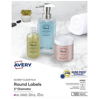 Avery - Print-to-the-Edge Laser/Inkjet Round Labels, 2" Dia, 120 Labels/Pack - Glossy Clear Avery - Print-to-the-Edge Laser/Inkjet Round Labels, 2" Dia, 120 Labels/Pack - Glossy Clear