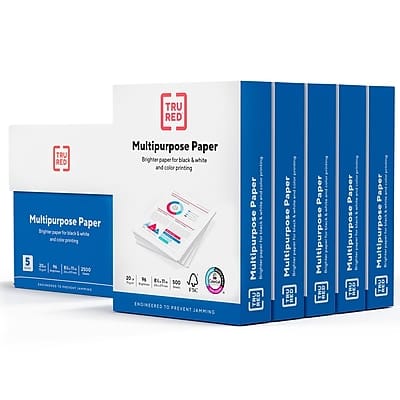 TRU RED - 8.5" x 11" Multipurpose Paper, 20 lbs., 96 Brightness, 500 Sheets/Ream, 5 Reams/Carton - White TRU RED - 8.5" x 11" Multipurpose Paper, 20 lbs., 96 Brightness, 500 Sheets/Ream, 5 Reams/Carton - White