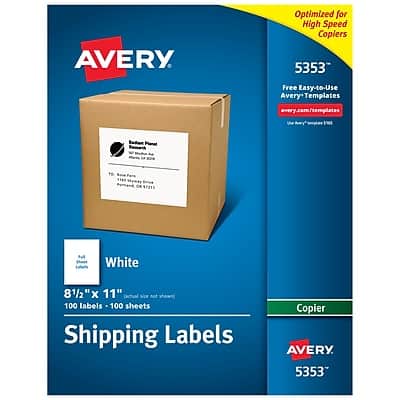 Avery - Copier Shipping Labels, 8-1/2" x 11", 100 Labels/Box - White Avery - Copier Shipping Labels, 8-1/2" x 11", 100 Labels/Box - White