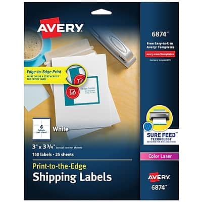 Avery - Print-to-the-Edge Color Laser Shipping Labels, 3" x 3-3/4", 150 Labels/Pack - White Avery - Print-to-the-Edge Color Laser Shipping Labels, 3" x 3-3/4", 150 Labels/Pack - White
