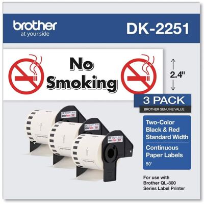 Brother - DK22513PK 2.44 in. x 50 ft. Continuous Paper Label Tape - (3/Pack) - White Brother - DK22513PK 2.44 in. x 50 ft. Continuous Paper Label Tape - (3/Pack) - White