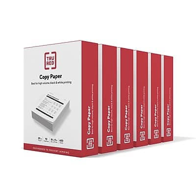 TRU RED - 8.5" x 11" Copy Paper, 20 lbs., 92 Brightness, 600 Sheets/Ream, 6 Reams/Carton - White TRU RED - 8.5" x 11" Copy Paper, 20 lbs., 92 Brightness, 600 Sheets/Ream, 6 Reams/Carton - White