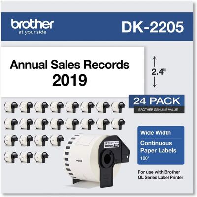 Brother - DK220524PK 2.4 in. x 100 ft. Continuous Paper Label Tape - (24/Pack) - White Brother - DK220524PK 2.4 in. x 100 ft. Continuous Paper Label Tape - (24/Pack) - White