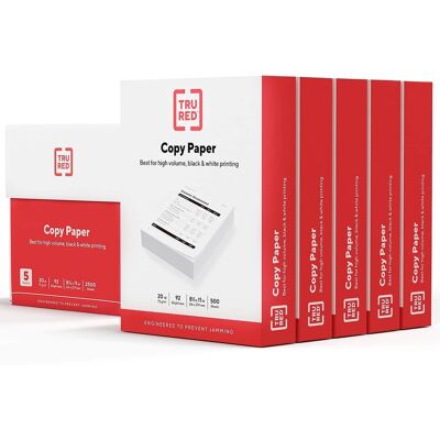 TruRed - TRU RED™ 8.5" x 11" Copy Paper, 20 lbs., 92 Brightness, 500 Sheets/Ream, 5 Reams/Carton (TR56960) - White TruRed - TRU RED™ 8.5" x 11" Copy Paper, 20 lbs., 92 Brightness, 500 Sheets/Ream, 5 Reams/Carton (TR56960) - White