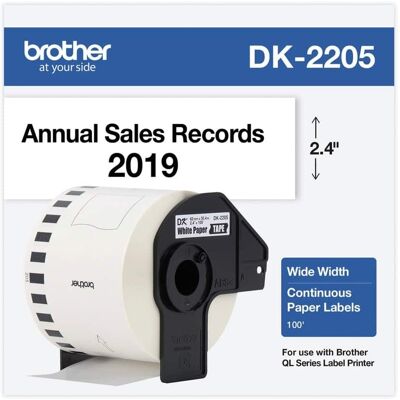 Brother - DK2205 2.4 in. x 100 ft. Continuous Paper Label Tape - (1-Roll) - White Brother - DK2205 2.4 in. x 100 ft. Continuous Paper Label Tape - (1-Roll) - White