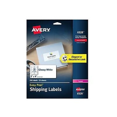 Avery - Easy Peel Laser Shipping Labels, 2" x 4", 10 Labels/Sheet, 25 Sheets/Pack - White Avery - Easy Peel Laser Shipping Labels, 2" x 4", 10 Labels/Sheet, 25 Sheets/Pack - White