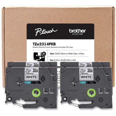 Brother - P-Touch TZE2314PKB 0.5 in. TZe Series Standard Adhesive Laminated Labeling Tape - Black on (4/Pack) - White Brother - P-Touch TZE2314PKB 0.5 in. TZe Series Standard Adhesive Laminated Labeling Tape - Black on (4/Pack) - White