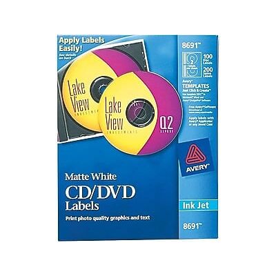 Avery - Inkjet Media Labels, Matte 100/Box - White Avery - Inkjet Media Labels, Matte 100/Box - White