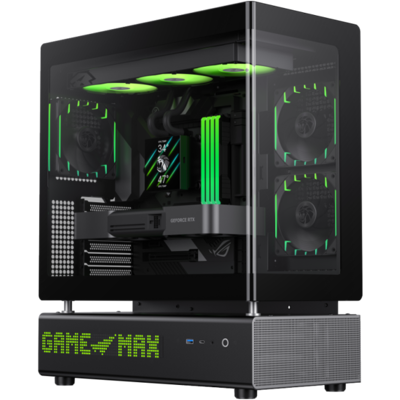 GAMEMAX N90 Modular Dual-Chamber PC Case N90 BG Black 270° Panoramic Curved Glass Panel ATX Mid Tower case - Black GAMEMAX N90 Modular Dual-Chamber PC Case N90 BG Black 270° Panoramic Curved Glass Panel ATX Mid Tower case - Black