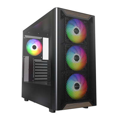 Montech - XR Wood, Black Walnut Front, ATX Mid-Tower, Glass Side, 4x ARGB Fans, Black - Black Montech - XR Wood, Black Walnut Front, ATX Mid-Tower, Glass Side, 4x ARGB Fans, Black - Black