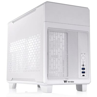 Thermaltake - TR100 SFF mITX Mini Tower PC Case with PCIe 4.0 Riser Cable Included - Snow Thermaltake - TR100 SFF mITX Mini Tower PC Case with PCIe 4.0 Riser Cable Included - Snow