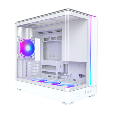 Montech - KING 15 PRO Micro-ATX Case, Curved Glass, Chimney Airflow, 360mm Radiator, 6 ARGB Fans, White - White Montech - KING 15 PRO Micro-ATX Case, Curved Glass, Chimney Airflow, 360mm Radiator, 6 ARGB Fans, White - White