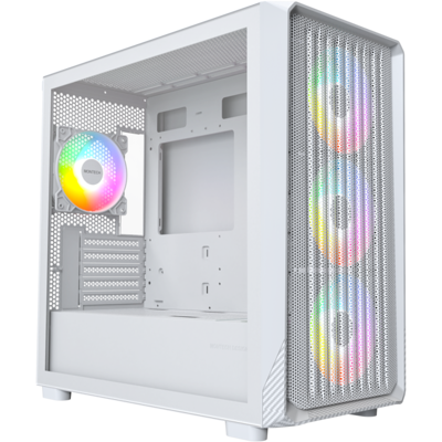 Montech - X5M Micro ATX Gaming Case, 4x120mm ARGB Fans, Glass Side, White - White Montech - X5M Micro ATX Gaming Case, 4x120mm ARGB Fans, Glass Side, White - White