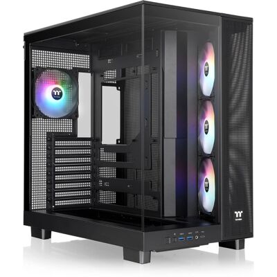 Thermaltake - View 380 XL TG ARGB Dual-Chamber Chassis with Hidden-Connector Motherboard Support ATX Mid Tower PC Case - Black Thermaltake - View 380 XL TG ARGB Dual-Chamber Chassis with Hidden-Connector Motherboard Support ATX Mid Tower PC Case - Black