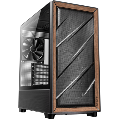 Antec - FLUX Wood, 5 PWM Fans, Walnut Front, Type-C, 420mm Radiator, Back Connect, Up to 9 Fans, Mid-Tower E-ATX Case - Walnut Antec - FLUX Wood, 5 PWM Fans, Walnut Front, Type-C, 420mm Radiator, Back Connect, Up to 9 Fans, Mid-Tower E-ATX Case - Walnut