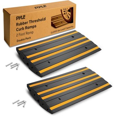 Pyle - 2ft Rubber Curb Ramp – Yellow Reflective Strip, 2 Pack, Non-Slip Driveway Ramps for Vehicles, Wheelchairs Pyle - 2ft Rubber Curb Ramp – Yellow Reflective Strip, 2 Pack, Non-Slip Driveway Ramps for Vehicles, Wheelchairs