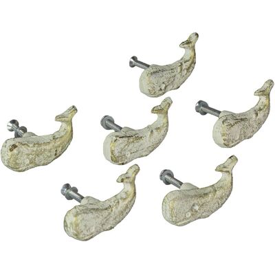 Zeckos - Cast Iron Whale Drawer Pull Decorative Nautical Cabinet Knobs Set of 6 - White Zeckos - Cast Iron Whale Drawer Pull Decorative Nautical Cabinet Knobs Set of 6 - White