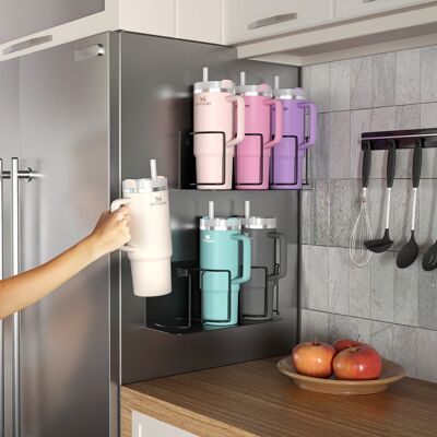 Sorbus - 2-Pack Stanley Holder Tumbler Cup Organizer, 3-Cup, Holder for Cabinet, Fridge, or Wall, Magnetic or Screw Mount - Black Sorbus - 2-Pack Stanley Holder Tumbler Cup Organizer, 3-Cup, Holder for Cabinet, Fridge, or Wall, Magnetic or Screw Mount - Black