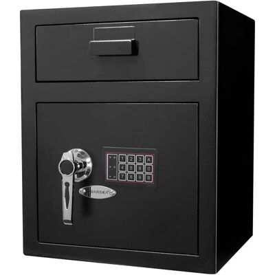 Barska - Digital Depository Safe with Drop Slot – Solid Steel Lock Box for Cash, Mail & Valuables, Dual PIN Access, Anti-Pry Door - Black Barska - Digital Depository Safe with Drop Slot – Solid Steel Lock Box for Cash, Mail & Valuables, Dual PIN Access, Anti-Pry Door - Black