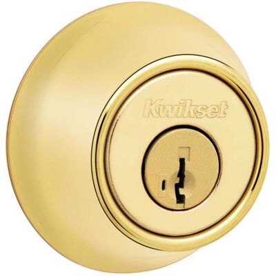 Kwikset - SmartKey Security Polished Brass Metal Single Cylinder Deadbolt Kwikset - SmartKey Security Polished Brass Metal Single Cylinder Deadbolt