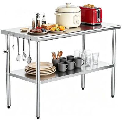 Winado - 47"L x 23.6"W Commercial Kitchen Prep Table Stainless Steel Table with Hooks for Restaurant Hotel & Garage Workshop Use - Silver Winado - 47"L x 23.6"W Commercial Kitchen Prep Table Stainless Steel Table with Hooks for Restaurant Hotel & Garage Workshop Use - Silver
