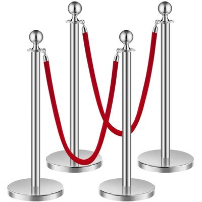 VEVOR - Stanchions and Velvet Ropes 4Pcs, Hollow Base with Stainless Steel Post, 2 Red Velvet Ropes and Posts - Silver red velvet VEVOR - Stanchions and Velvet Ropes 4Pcs, Hollow Base with Stainless Steel Post, 2 Red Velvet Ropes and Posts - Silver red velvet