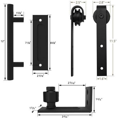 Boyel Living - 6.6 ft./79 in. Steel Strap Sliding Barn Door Track and Hardware Kit with 12 in. Cylinder Handle and Floor Guide - Black Boyel Living - 6.6 ft./79 in. Steel Strap Sliding Barn Door Track and Hardware Kit with 12 in. Cylinder Handle and Floor Guide - Black