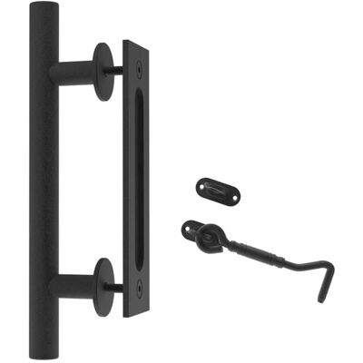 Boyel Living - 12 in. Steel Powered Ladder Sliding Barn Door Handle with Hook Lock Latch - Black Boyel Living - 12 in. Steel Powered Ladder Sliding Barn Door Handle with Hook Lock Latch - Black