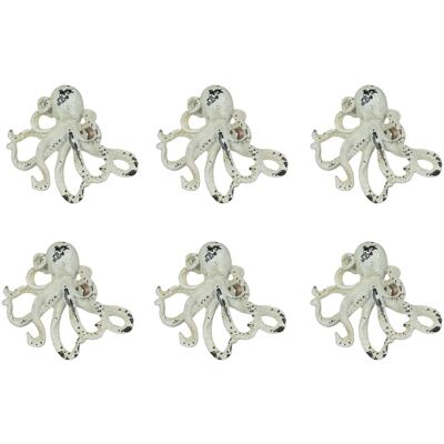 Moby Dick Specialties - Set of 6 Distressed Finish Coastal Cast Iron Octopus Drawer Pulls Cabinet Knobs - White Moby Dick Specialties - Set of 6 Distressed Finish Coastal Cast Iron Octopus Drawer Pulls Cabinet Knobs - White