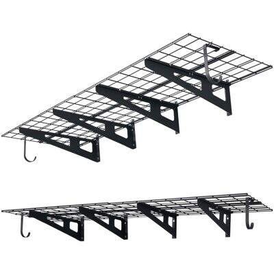 VEVOR - 2-Tier Heavy Duty Wall Garage Shelving, 8 Pack 1 x 3 ft Steel Wall Mounted Shelving Unit with Hooks - Black VEVOR - 2-Tier Heavy Duty Wall Garage Shelving, 8 Pack 1 x 3 ft Steel Wall Mounted Shelving Unit with Hooks - Black