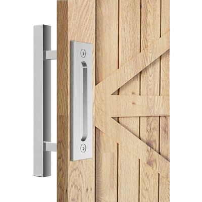 Boyel Living - 12 in. Square Pull and Flush Sliding Barn Door Handle Set - Stainless Steel Boyel Living - 12 in. Square Pull and Flush Sliding Barn Door Handle Set - Stainless Steel