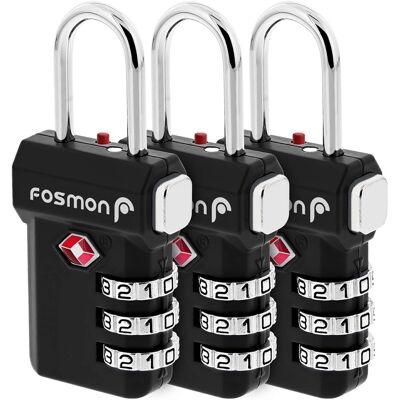 Fosmon - 3 Pack TSA Locks for Luggage, Padlock Combination Luggage Lock TSA Approved with Open Alert, TSA Luggage Locks - Black Fosmon - 3 Pack TSA Locks for Luggage, Padlock Combination Luggage Lock TSA Approved with Open Alert, TSA Luggage Locks - Black