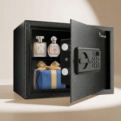 Bonsaii - 0.6 Cubic Foot Safe Box - Dual Steel Bolts, Removable Shelf - Ideal for Home, Hotel, or Business to Secure Jewelry - Black Bonsaii - 0.6 Cubic Foot Safe Box - Dual Steel Bolts, Removable Shelf - Ideal for Home, Hotel, or Business to Secure Jewelry - Black