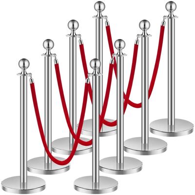 VEVOR - Stanchions and Velvet Ropes 8Pcs, Hollow Base with Stainless Steel Post, 4 Red Velvet Ropes and Posts - Silver red velvet VEVOR - Stanchions and Velvet Ropes 8Pcs, Hollow Base with Stainless Steel Post, 4 Red Velvet Ropes and Posts - Silver red velvet