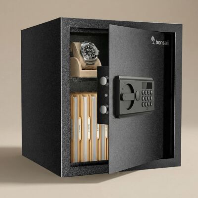 Bonsaii - 1.2 Cubic Foot Safe Box - Dual Steel Bolts, Removable Shelf - Ideal for Home, Hotel, or Business to Secure Jewelry - Black Bonsaii - 1.2 Cubic Foot Safe Box - Dual Steel Bolts, Removable Shelf - Ideal for Home, Hotel, or Business to Secure Jewelry - Black