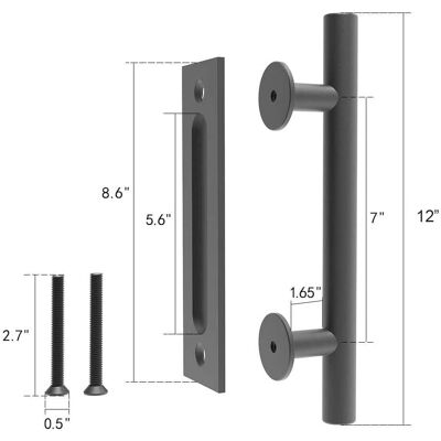 Boyel Living - 12 in. Ladder Pull and Flush Sliding Barn Door Handle Set - Black Boyel Living - 12 in. Ladder Pull and Flush Sliding Barn Door Handle Set - Black