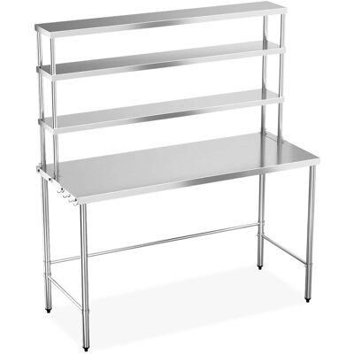 Winado - 59" X 24" Open Base Stainless Steel Work Table Pre Table w/ Overshelves, Detachable Hooks for Kitchen Garage Restaurant - Silver Winado - 59" X 24" Open Base Stainless Steel Work Table Pre Table w/ Overshelves, Detachable Hooks for Kitchen Garage Restaurant - Silver
